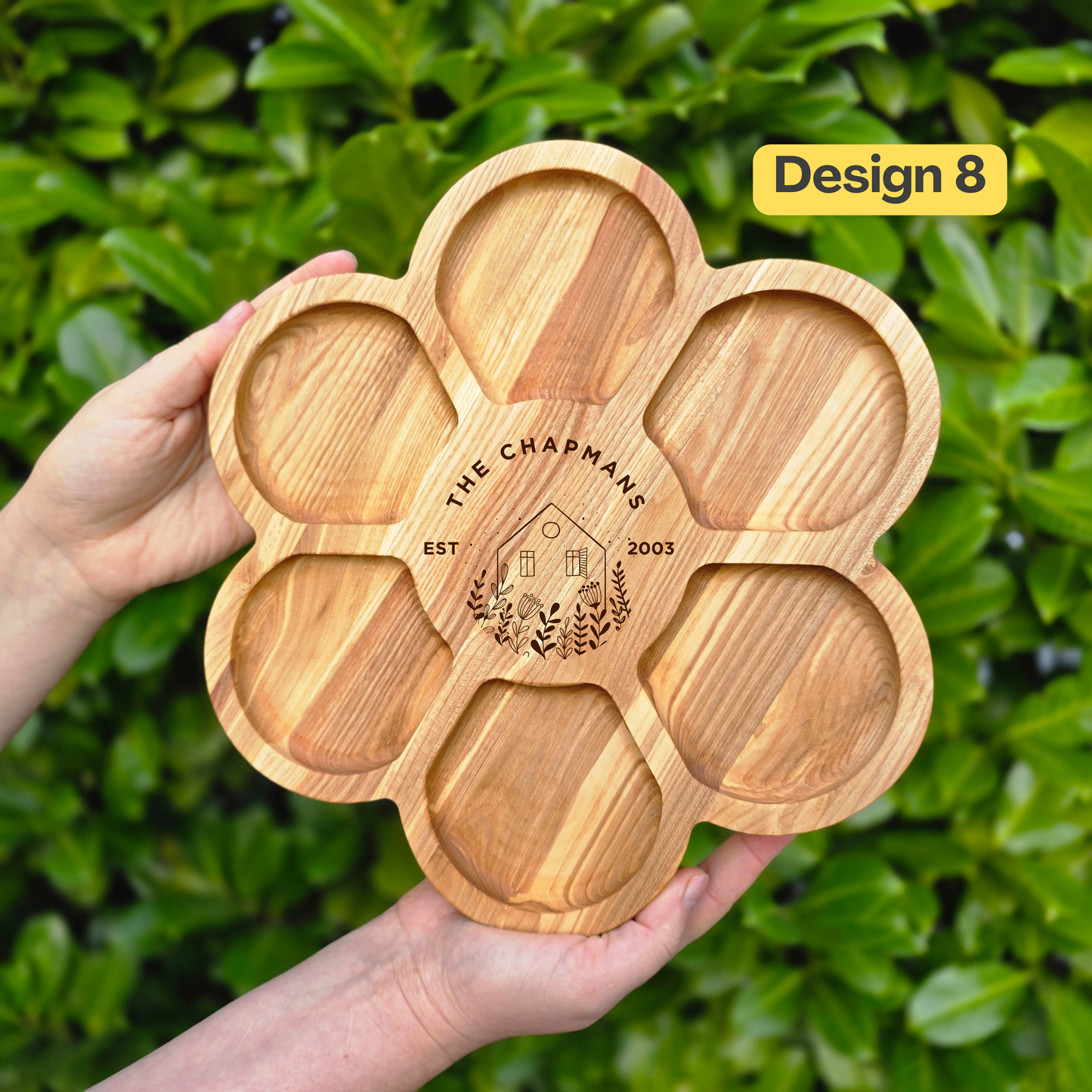 Flower Shaped Personalised Wooden Serving Platter Luxury Gift