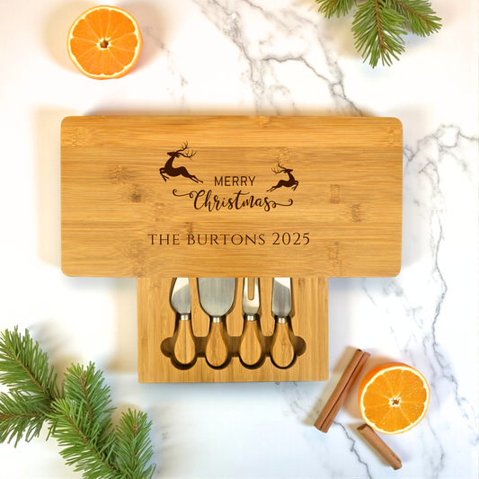 Large Rectangular Personalised Cheese Board Set with Knives - Ideal Gift for Christmas