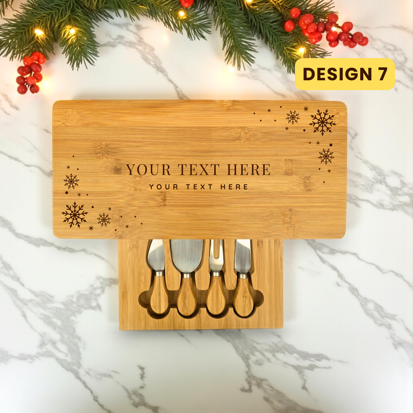 Large Rectangular Personalised Cheese Board Set with Knives - Ideal Gift for Christmas