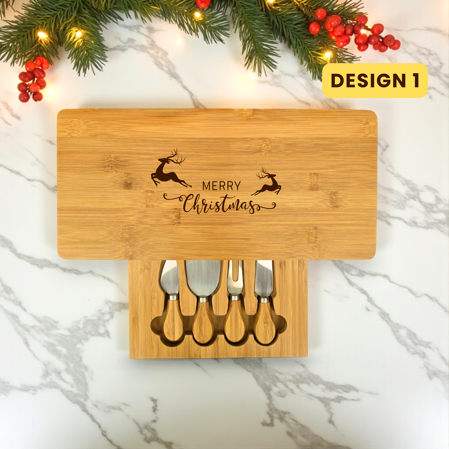 Large Rectangular Personalised Cheese Board Set with Knives - Ideal Gift for Christmas