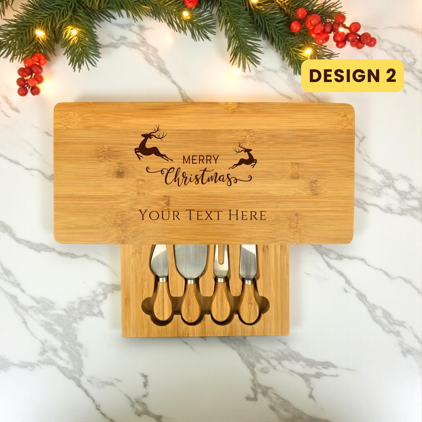 Large Rectangular Personalised Cheese Board Set with Knives - Ideal Gift for Christmas