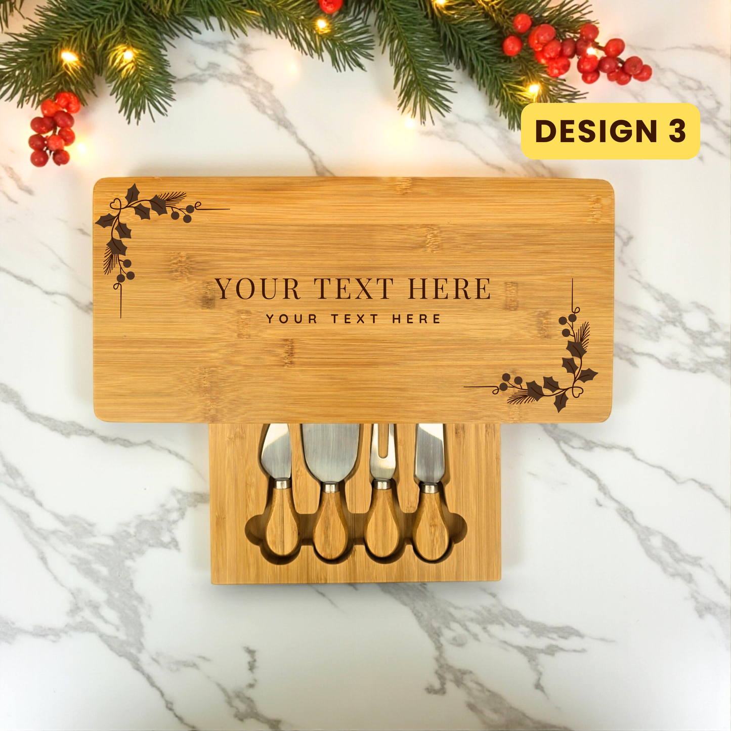 Large Rectangular Personalised Cheese Board Set with Knives - Ideal Gift for Christmas