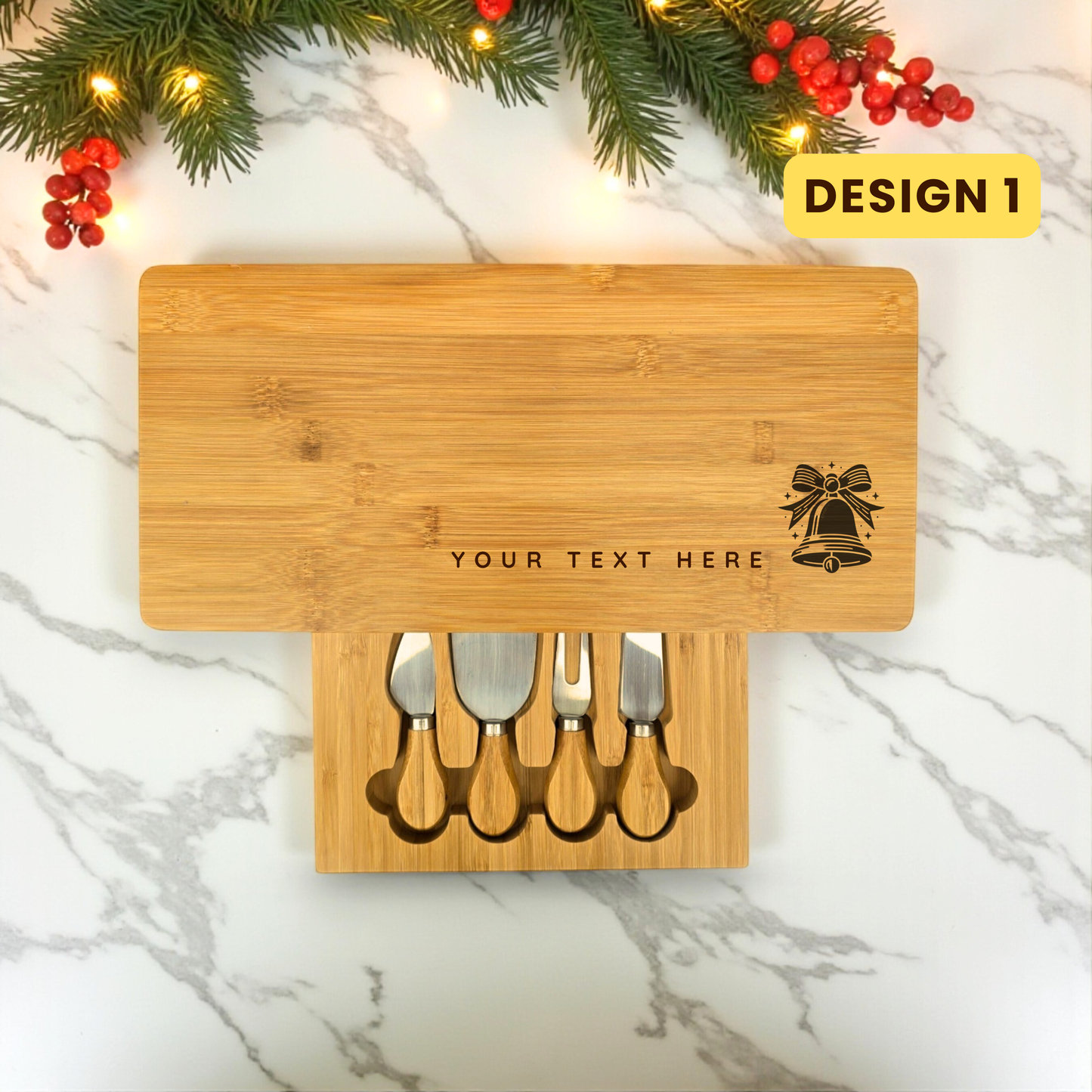 Personalised Rectangular Cheese Board Set with Knives - Perfect Christmas Gift