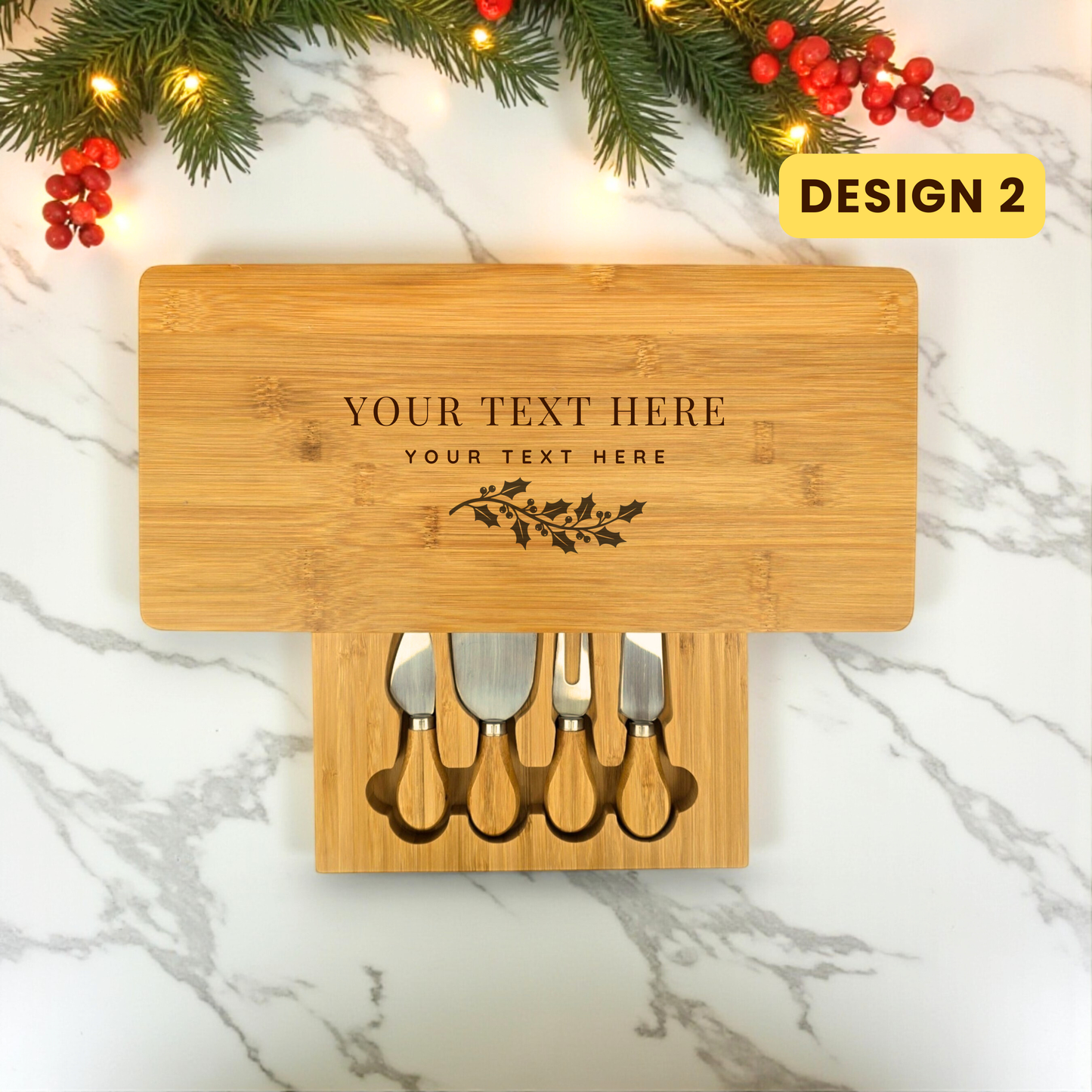 Personalised Rectangular Cheese Board Set with Knives - Perfect Christmas Gift