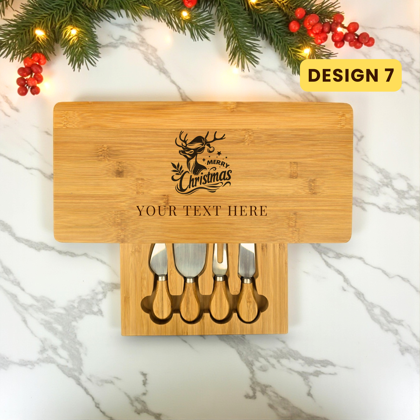 Personalised Rectangular Cheese Board Set with Knives - Perfect Christmas Gift