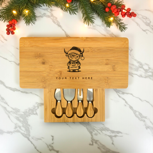 Personalised Rectangular Cheese Board Set with Knives - Perfect Christmas Gift