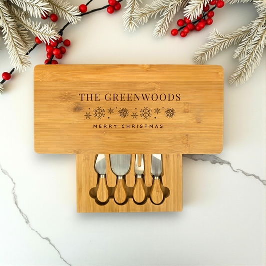 Large Personalised Rectangular Cheese Board Set with Knives