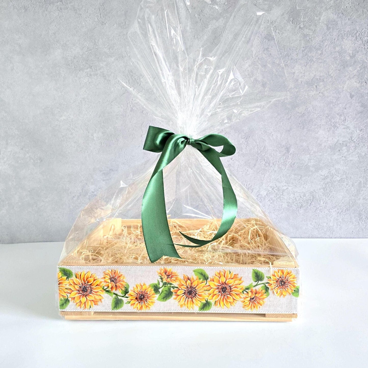 Sunflowers Decorative Wooden Crate Rustic Gift Basket Box