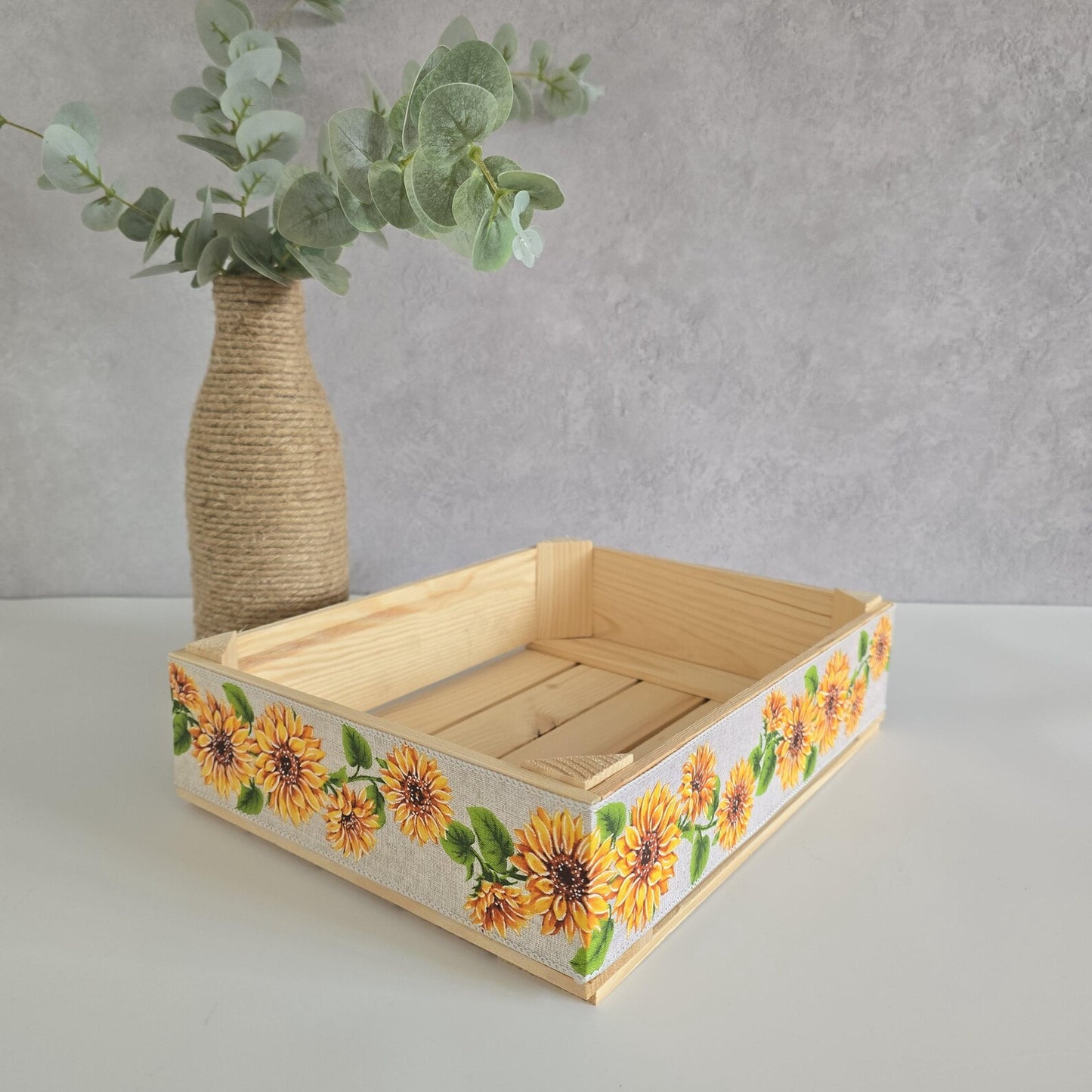 Sunflowers Decorative Wooden Crate Rustic Gift Basket Box
