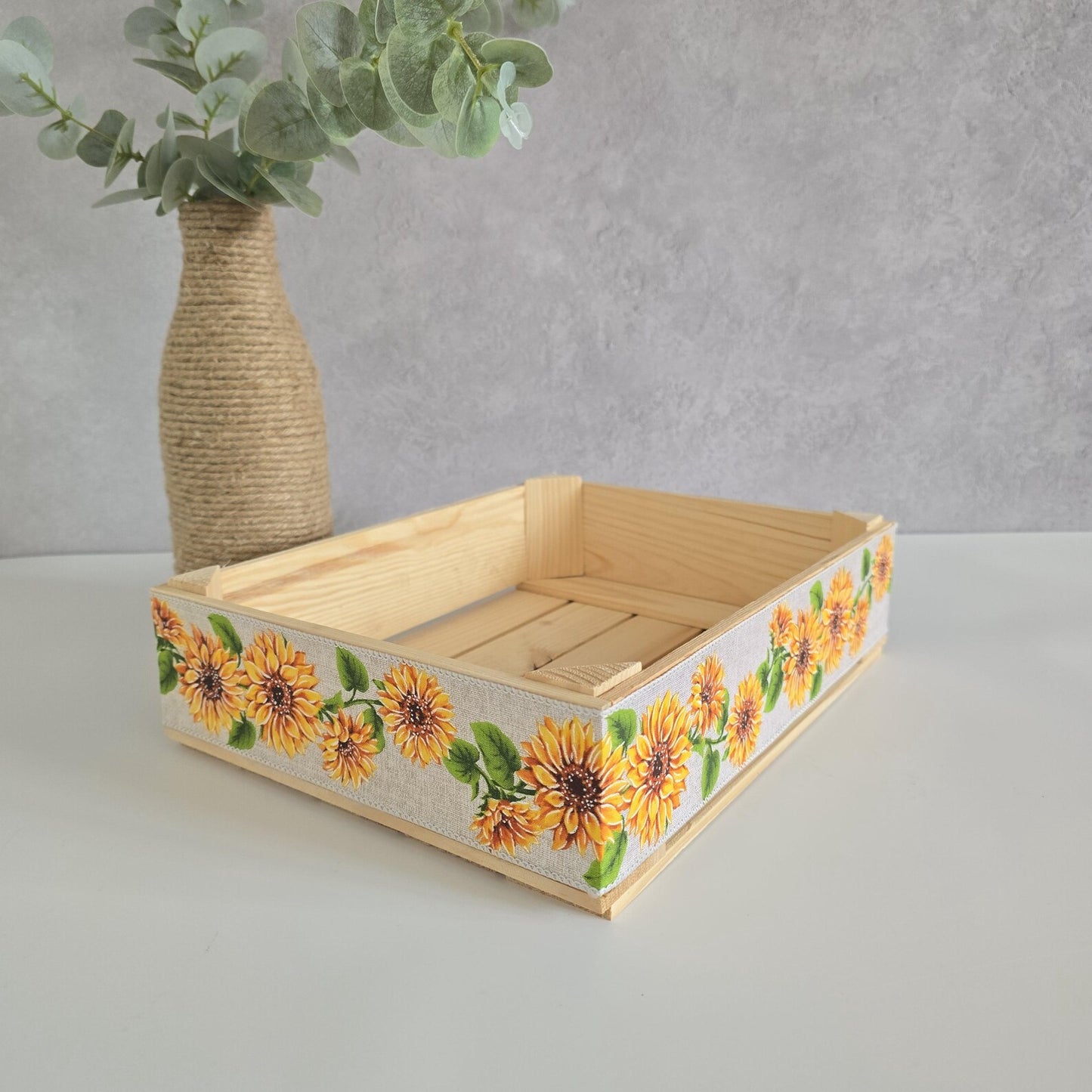 Sunflowers Decorative Wooden Crate Rustic Gift Basket Box