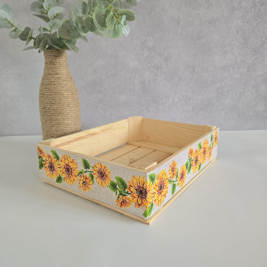 Sunflowers Decorative Wooden Crate Rustic Gift Basket Box