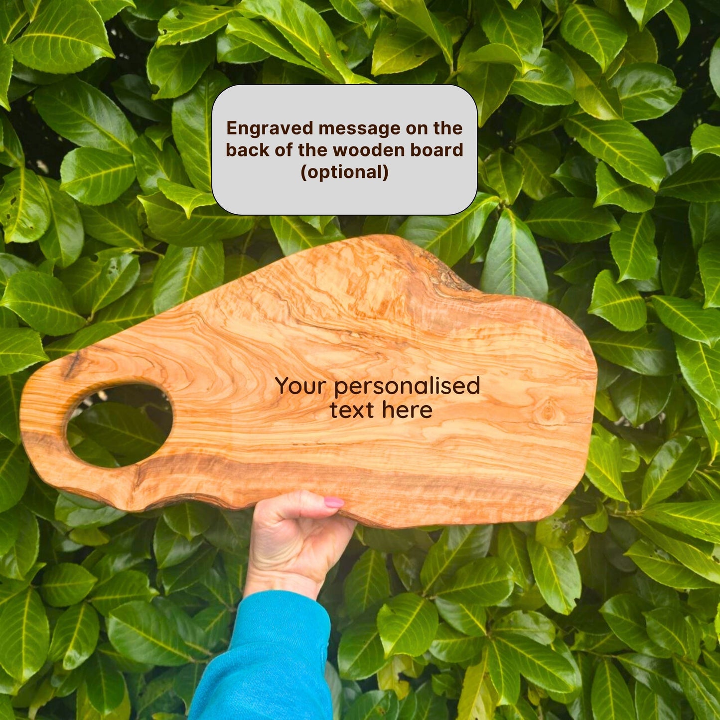 Personalised Large Olive Wood Chopping Board with Handle Gift for Couples