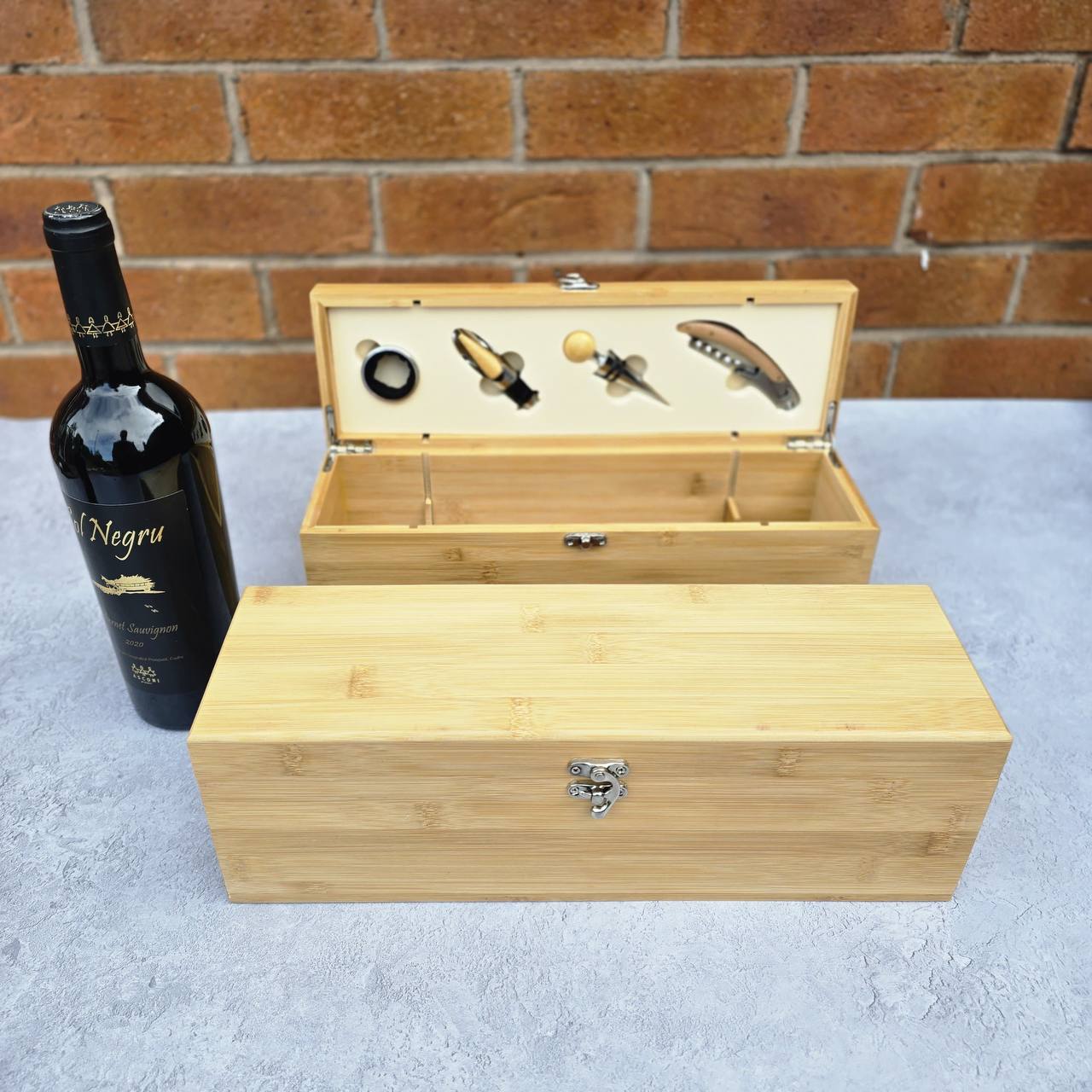 Personalised Wine Gift Set, Empty Wooden Wine Box with Lid Wedding Gift