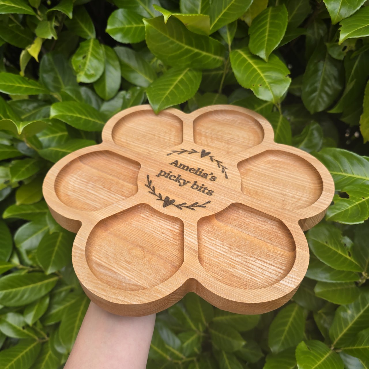 Flower Shaped Personalised Wooden Serving Platter Luxury Gift